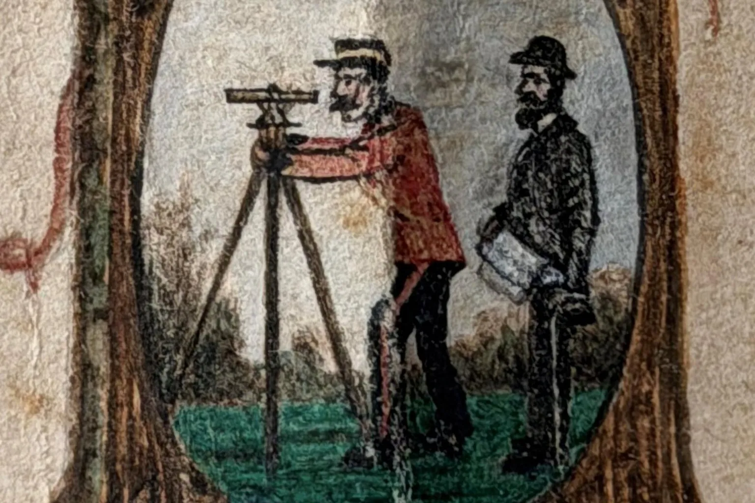 Maggie O'Farrell Closer look at the detail on the map shows O'Farrell's great great grandfather with a British soldier in a red coat looking through a theodolite